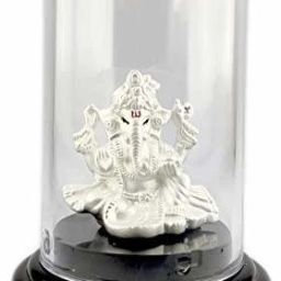 999 Pure Silver Ganesha/Vinayaka Beautiful Idol with Acrylic Base Decorative Showpiece - 12 cm-image-125