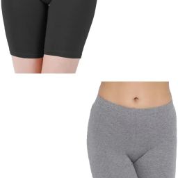 Pack of 2 Solid Women Black, Grey Cycling Shorts-image-80