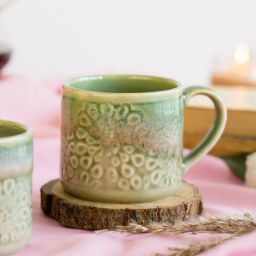 glimpse homes Floral Blossom 250ml Green Ceramic (Set of 2) Tea Cup-picture-28
