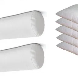 5 Cushion And 2 Bolster Microfibre Solid Bolster Pack of 7-image-35