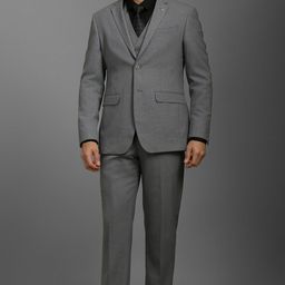 louis philippe Men Men Grey Slim Fit Check Formal Three Piece Suit Solid Suit-picture-15