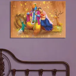 da monica Radha Krishna Oil paint Yellow Canvas Teakwood And MDF Framed Spiritual Art Print-picture-21