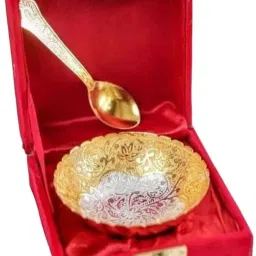 Brass Decorative Bowl Gold and Silver 1 Bowl with 1 Spoon for Gift Item-12