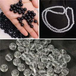 100 White, 100 Black 8mm glass beads and 100 Transparent 8mm glass beads.-image-55
