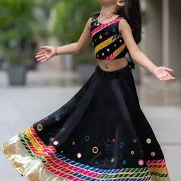 BAESD Girls Embroidered Mirror Work Ready to Wear Lehenga & Blouse image 5