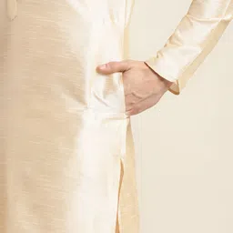 SOJANYA Men Cream-Coloured Mirror Work Kurta with Churidar & Nehru Jacket image 3