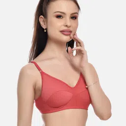 FIMS Women Pack of 2 Orange And Maroon Cut And Sew Seam Full Coverage Cotton Bra image 2