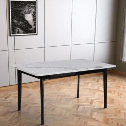 casacraft from pepperfry Carlisle Solid Wood 4 Seater Dining Table With White Marble Top In Dark Walnut Finish-picture-7