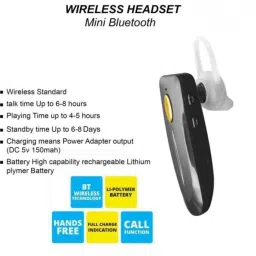 hryfine Wireless Mini Single side headset with Clear calling sound& Long Battery Back-up Bluetooth Headset image 4