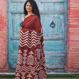 JALTHER Geometric Printed Mulmul Cotton Block Print Saree image 3
