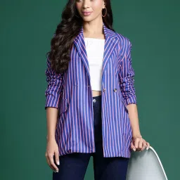 Women Striped Double Breasted Formal Blazer-image-84