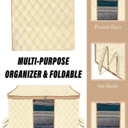 Kuber Industries Cream-Coloured Set of 3 Checked Multi-Utility Organisers image 5