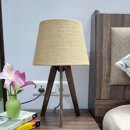 plypandit Tripod Table Lamp in Dark Wood Finish Table Lamp image 2