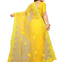 BARKIYA CREATION Ethnic Motifs Embroidered Net Saree image 3