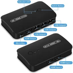 Etzin HDMI USB KVM Switch 2 Port Selector Box for 2 Computers Share Keyboard Mouse 0 cm KVM Console image 3