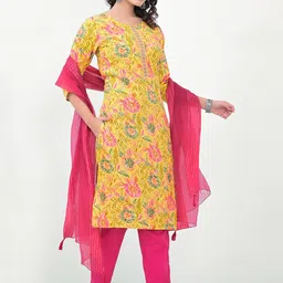 Label Khoj Floral Printed Regular Thread Work Kurta With Trousers & Dupatta image 2