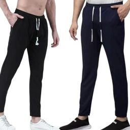Pack of 2 Men Solid Blue, Black Track Pants-image-75