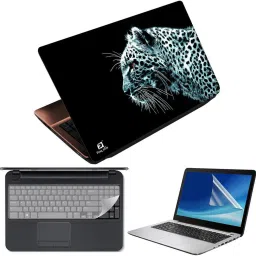 FineArts Black White Leopard 3 in 1 Laptop Skin Pack With Screen Guard & Key Protector Combo Set-25