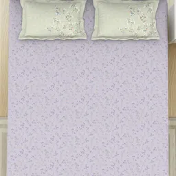 SPACES Bohemia Violet & Green Printed Cotton 144 TC Queen Bedsheet with 2 Pillow Covers image 2