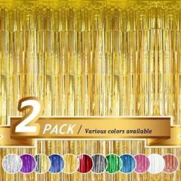2 Pack Foil Fringe Curtain,Gold Tinsel Metallic Curtains Photo Backdrop for Wedding Engagement Bridal Shower Birthday Bachelorette Party Stage Decor(3.28 ft x 6.56 ft) (Set of 2)-image-44