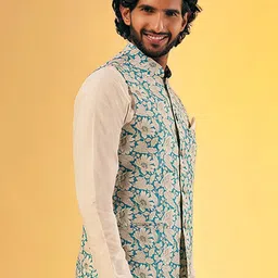 KISAH Printed Pure Cotton Nehru Jacket With Pocket Square image 2