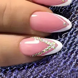 Secret Lives Set of 24 Glossy 3D Studs & Stones Tips Press On Nails - Pink & White-15