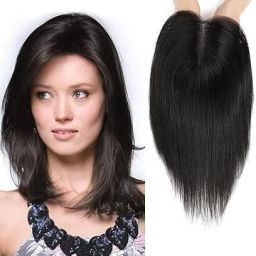 Elegant Women's Human Topper, Lightweight Breathable, Black Hair Extension-image-66