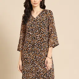 DODO & MOA Black & Beige A-Line Dress-image-87