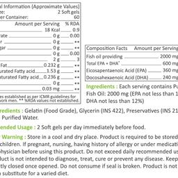 Muscle Nectar Omega-3 Fish Oil Supplement, 2000mg per Serving with EPA (360mg) & DHA (240mg) (120 Soft gels) image 2