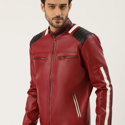 Leather Retail Men Red Solid Leather Jacket-picture-42