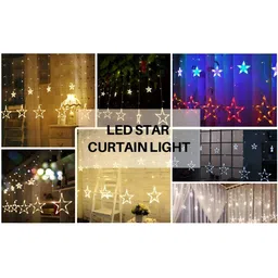 SPARK WORLD Yellow Star Shape LED Curtain Fairy String Lights image 4