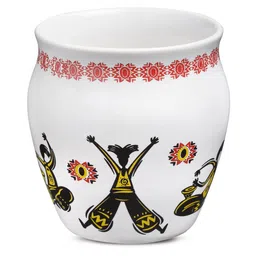 Arrabi White & Red Set Of 6 Dishwasher Safe Ceramic Glossy Kulladhs Set 220 ml Each image 4