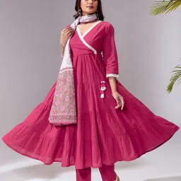 KASYA V-Neck Gotta Patti Angrakha Pure Cotton Kurta with Palazzos & With Dupatta-26