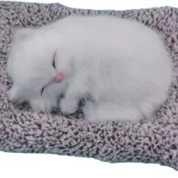 Cute Sleeping Cat Plush Toy with Meow Sound, Gift for Kids (White) - 18 cm-picture-6