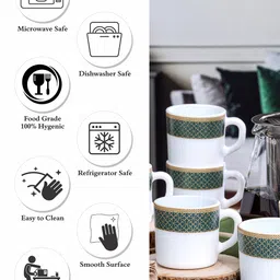 Cello White 12 Pieces Geometric Printed Opalware Matte Cups 100 ML Each image 3