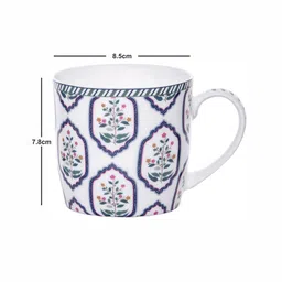 GOODHOMES White & Blue Set of 4 Printed Bone China Glossy Mugs 320 ml Each image 3