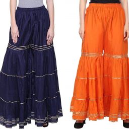 Pack of 2 Women Regular Fit Dark Blue, Orange Viscose Rayon Trousers-image-44