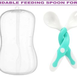 Baby Self Soft Silicone Feeding Spoon Bendable Heat-Resistant Teether Cutlery Spoon And Fork Teether Set Safety Self Feeding Learning With Protective Box Teethers For Babies/New Borns(SEA GREEN)- Food Grade Silicone-22