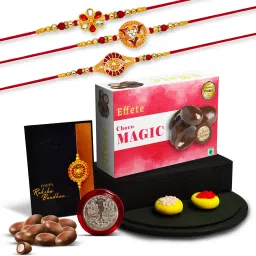 Designer Rakhi Combo for Brother with Choco Magic(32-GM)Rakhi Set|K3_323+324+325_CM32 Assorted Rakhi Set-image-7