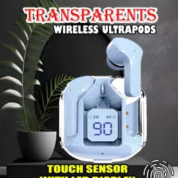 crecro Ultrapod Bluetooth Earbuds Headset Crystal Transparent Design,LED Display BK73 Smart Headphones-image-93