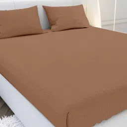 mayfair homes london Brown Solid 210 TC Cotton King Sized Double Bedsheet with 2 Pillow Covers Satin Stripe 2024 Collection-picture-8