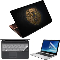 Anweshas 3 in 1 Pack of 15.6 inch Laptop Skin Decal Vinyl, Screen Guard and Silicone Keyboard Protector - Printed Lion Honeycomb- Printed1 Combo Set-image-4