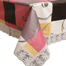 Kuber Industries White & Yellow Printed 6-Seater Rectangular Table Cover image 3