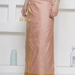 Sethukrishna Self Design Border Detail Dhoti With Angavastram image 3