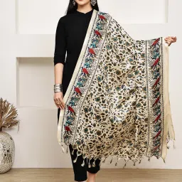 Art Silk Printed Gold, Light Blue Women Dupatta-image-70