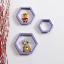 home Decor Hexagon Shape Storage Wall Shelves MDF (Medium Density Fiber) Wall Shelf (Number of Shelves - 3, PURPLE ) Wooden Wall Shelf-image-9