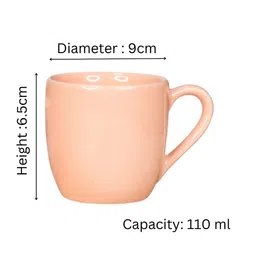 LIVING ROOTS Peach-Coloured 6 Pieces Ceramic Glossy Cups 110ml each image 2