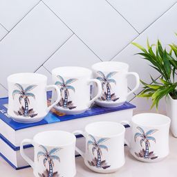 UPC White & Blue Printed Ceramic Glossy Cups Set of Cups and Mugs image 3
