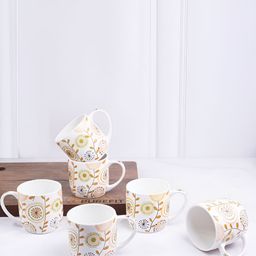 UPC White & Yellow Printed Ceramic Glossy Cups Set of Cups and Mugs image 5