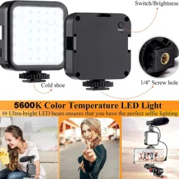 Clethics Mobile Vlogging Kit with Microphone Tripod Stand and LED Light Vlogging Mobile Tripod Kit, Monopod Kit image 2